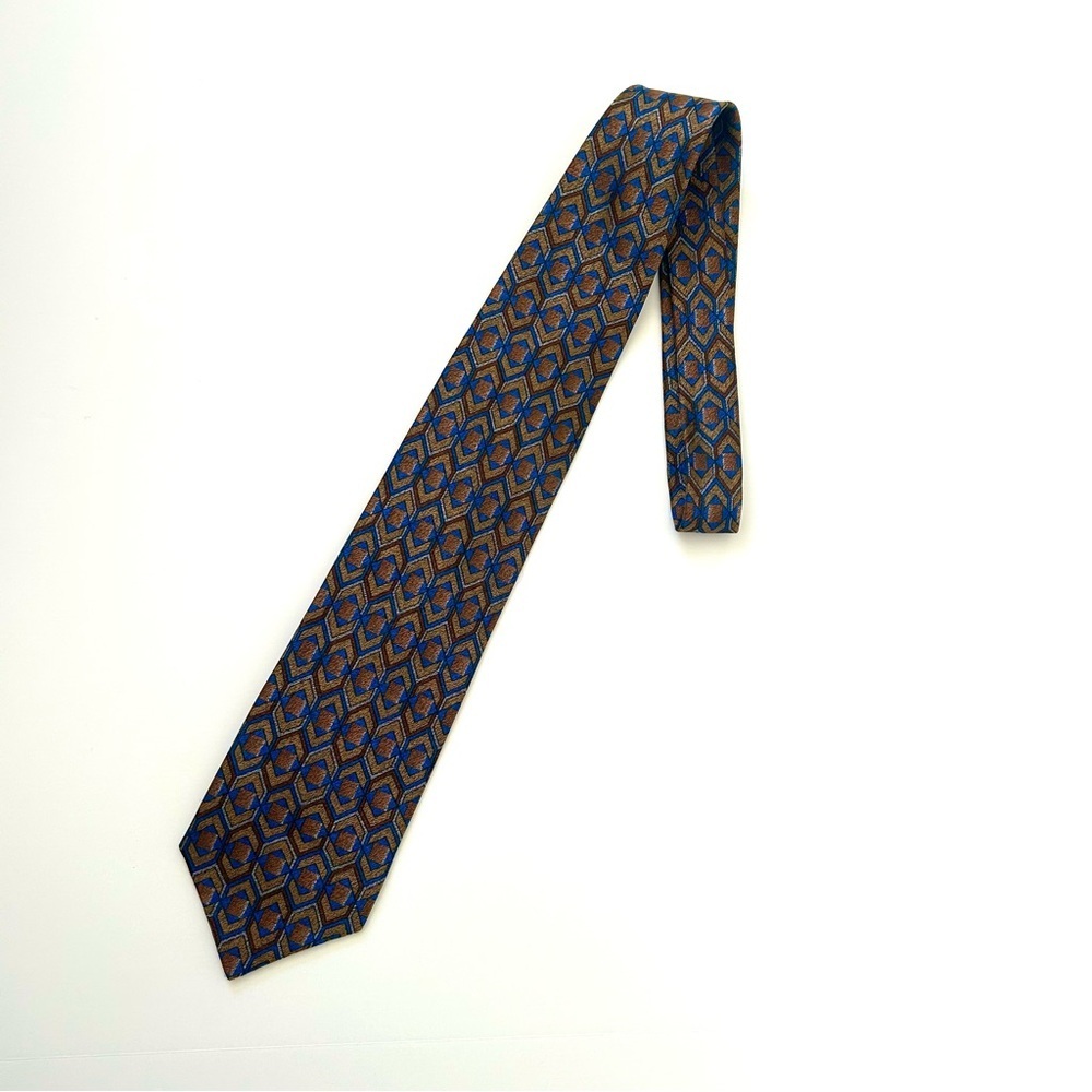 Polifroni Milano Brown Tan Blue 100% Silk Necktie Tie Italy Men's Size One Size - Picture 5 of 8
